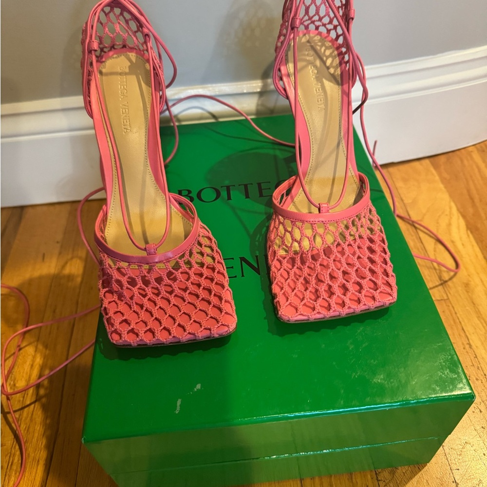 Bottega Veneta Vibrant Pink Mesh Heels